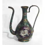 Antique Chinese cloisonne coffee pot in turquoise blue and floral decoration with raised dark blue