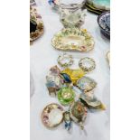 Dresden style basket pattern dish with floral encrusted border,