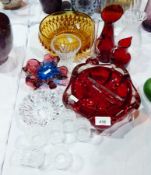 Large ruby and clear glass heavy shallow bowl,