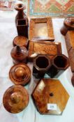 A quantity of Moroccan decorative thuya wood to include photograph frames, pen pots, coaster sets,