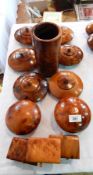 A quantity of Moroccan decorative thuya wood to include circular lidded pots, novelty boxes, etc.