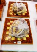 Two decorative Moroccan thuya wood and inlaid chess sets and pieces