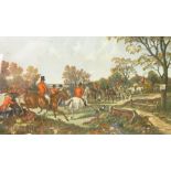 Set of four "Herrings Foxhunting Scenes"colour prints and an oak barometer