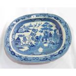 19th century willow pattern pottery meat dish,