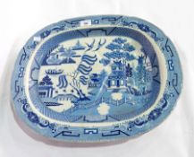 19th century willow pattern pottery meat dish,