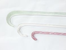 Old aqua glass walking stick, spirally twisted,