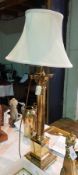 Brass Corinthian column table lamp and shade,