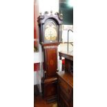 Early 19th century longcase clock with swan neck pediment, engraved brass dial and moonphase,