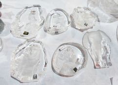 Six Mats Jonasson intaglio glass animal paperweights viz:- otter, fawn, koala, bear, elephant,