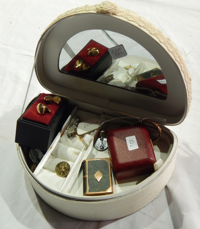 Various items of jewellery including silver brooch, gold coloured metal cufflinks,
