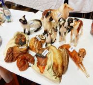 A quantity of china ceramic models of animals to include Beswick Siamese cat,