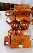 A collection of Moroccan decorative thuya wood to include bowls, inlaid casket, hexagonal box, etc.