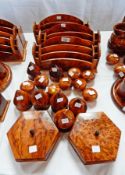 A collection of Moroccan decorative thuya wood to include letter racks, small pots,