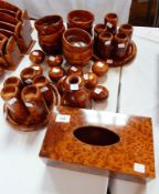 A collection of Moroccan decorative thuya wood to include tissue box cover, tealight holders, boxes,