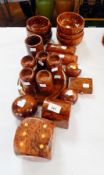 A collection of Moroccan decorative thuya wood to include novelty dice box, bowls, tealight holders,