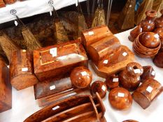 A collection of Moroccan decorative thuya wood to include shaped cross-banded boxes, pots, etc.