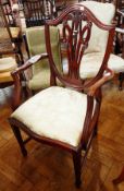 Set of six shield back dining chairs with fleur de lys carving,