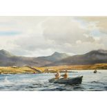 Ogden Plesser Print Two rowing boats with gentlemen fishing,