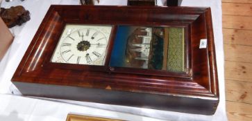 An American mahogany cased wall clock by E N Welch, 30-hour striking movement, enamel dial,