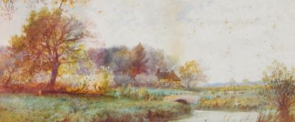 Arthur Willett Pair of watercolours Country scenes, one with a cottage beyond a river,