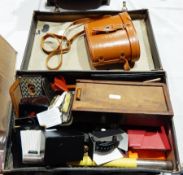 Pair of Tohyoh Tokyo Binoculars in leather case, various pen knives, pencil case, key ring holders,