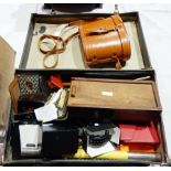 Pair of Tohyoh Tokyo Binoculars in leather case, various pen knives, pencil case, key ring holders,