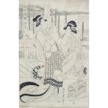 Japanese print of geisha girls in garden