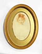 Miniature watercolour drawing Half-length portrait of Victorian lady wearing drop earrings and