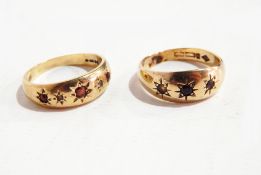 A 9ct gold five-stone gypsy ring and another 9ct gold three-stone gypsy ring, 7.5g approx.