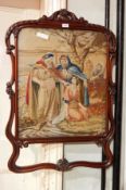 A Victorian petit point woolwork tapestry panel gratescreen, religious scene,