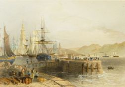 Coloured engravings of "New Bridge and Bromielaw, Glasgow" depicting boats on the water,