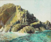 Contemporary English school Oil on canvas Rocky shoreline, signed,