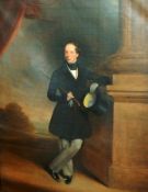 19th century English school Oil on canvas Full length portrait of a gentleman in a morning coat
