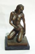 Bronze figure of nude girl kneeling with high heels,