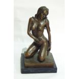 Bronze figure of nude girl kneeling with high heels,