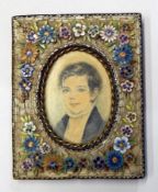 19th century miniature watercolour Head and shoulders of a boy, oval frame, 5.5cm x 4.