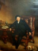 19th century English school Oil on canvas Portrait of a gentleman seated at a table with his