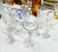 A pair of 19th century ale glasses , an early air twist ale glass , 3 moulded sundae glasses,