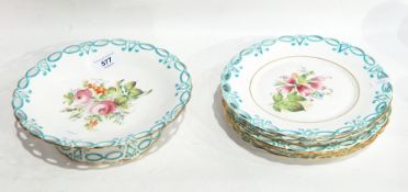 A Victorian comport with five matching plates,