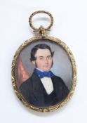 Miniature on ivory Head and shoulders portrait of a gentleman in period dress, oval, 5.5cm x 4.