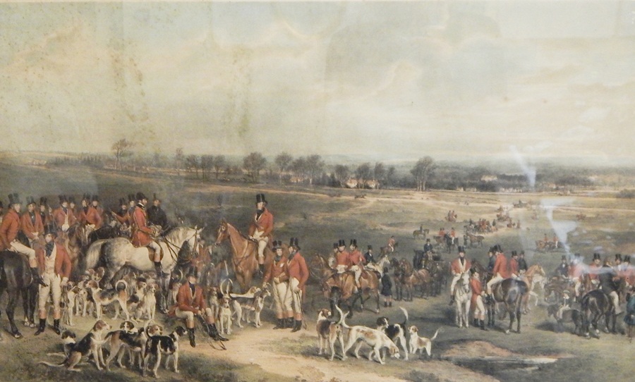 Handcoloured engraving after Sir Francis Grant "The Meeting of the Royal Hounds on Ascot Heath",