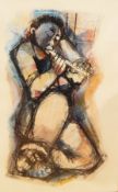 Godfrey Nbada Pastel drawing African Boy playing flute, signed and dated '78,