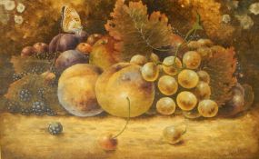Christopher Hughes Pair watercolour drawings Still life of fruit, peaches, blackberries,