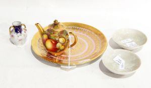 A Royal Worcester china miniature teapot, painted with with apples and gooseberries signed E.