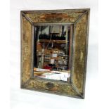 An antique silver painted framed mirror with tapestry,