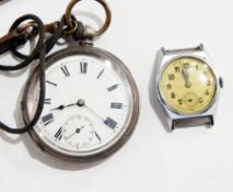 A silver open faced pocket watch and a wristwatch (lacking straps)