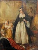 19th century Oil on canvas Victorian ladies dressing in robes within panelled room,