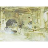 After William Russell Flint Colour print Women dancing on ledge in building, holding a plate,