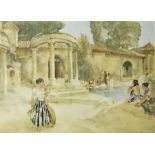 After William Russell Flint Colour print Woman bathing, girl in foreground in floral skirt,