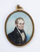 20th century English school Miniature on ivory Head and shoulders portrait of a gentleman in period